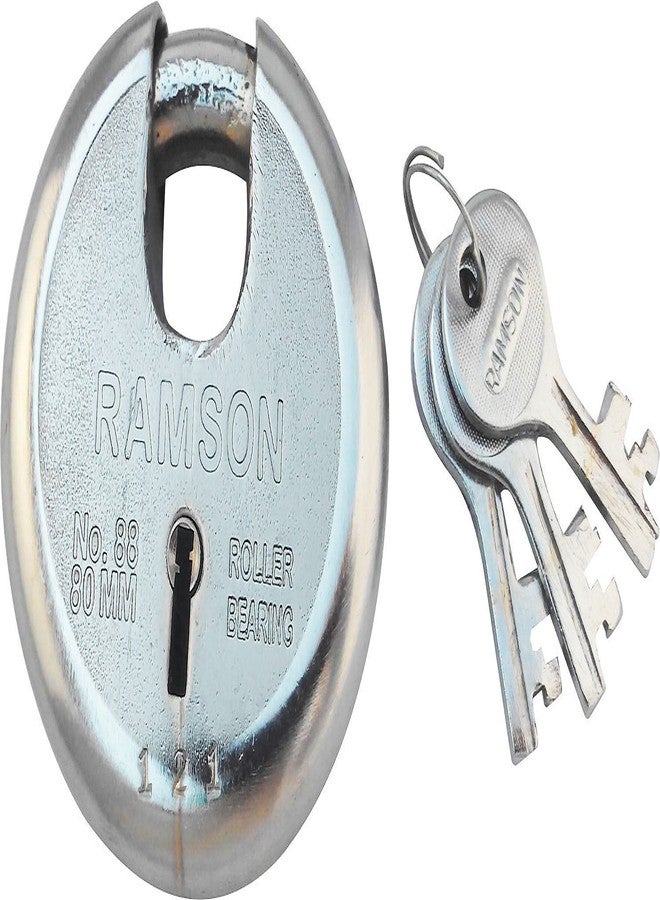 RAMSON Steel Round 7 Levers Lock with 3 Keys (80mm, Silver), Painted Finish - Image 1